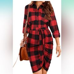 Fabric Type Polyester. Lightweight And Comfortable To Wear. Closure Type Button Neck Style Collared Neck Sleeve Type Long Sleeve Country Of Origin China About This Item Features: Casualness And Elegance Never Have Conflications. This Long Sleeve Fall Dress Features With The Fashionable Elementsclassic Plaid, Soft Flannel Fabric, Front Waist Tie, And Elegant Ruched Design, Creating A Casual And Stylish Look. Design: The Shirt Dress Comes With Collared, Bust Pockets, Button Cuffs And Button Front Black Long Sleeve Plaid Dress, Plaid Shirt Dress With Buttons For Fall, Fall Plaid Shirt Dress With Buttons, Casual Button-up Plaid Dress, Casual Cotton Plaid Dress With Buttons, Casual Collared Plaid Dress, Red Shirt Dress With Buttons For Fall, Red Shirt Dress For Fall, Red Long Sleeve Plaid Dress