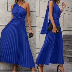 Summer Pleated Evening Dress For Banquet, Summer Pleated Evening Dress For Banquets, Spring Banquet Evening Dress With Pleats, Blue Pleated Bodice Evening Dress For Spring, Chic Blue Maxi Dress For Banquet, Blue Spring Evening Dress With Pleated Bodice, Blue Sleeveless Pleated Evening Dress, Blue Pleated Evening Dress For Party, Blue Pleated Evening Dress For Gala