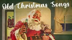 an old fashioned christmas song with santa claus holding a beer and stuffed animals in his lap