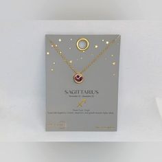 Nwt 14kt.Gold Dipped Sagittarius Necklace With Purple Stone. Perfect Gift For Any Sagittarius In Your Life Or Yourself. Already In Package. 16"3"Extention Sagittarius Necklace, Power Colors, 22 December, December 22, Purple Stones, Gold Dipped, 14kt Gold, Purple Gold, Womens Jewelry Necklace