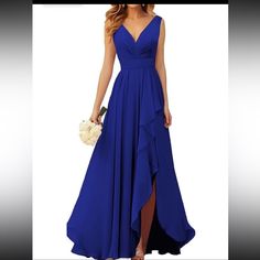 Brand New Beautiful Braids Maid Dress. Size 2, Royal Blue Color. Blue V-neck Maxi Dress For Prom, Chic Blue V-neck Evening Dress, Blue V-neck Spring Evening Dress, Blue V-neck Evening Dress For Spring, Blue Chiffon V-neck Dress, Blue Chiffon Evening Dress For Cocktail, Blue Chiffon Cocktail Evening Dress, Blue Chiffon Evening Maxi Dress, Blue V-neck Maxi Dress For Evening