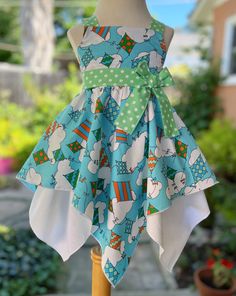 Kite Print Dress Whimsical Cotton Twirl Dress For Summer, Frock Illustration, Summer Sundress With Handkerchief Hem, Silk Handkerchief Hem Summer Dress, Fairy Handkerchief Dress, Printed Romper Outfit, Summer Boutique Outfits, Summer Sundress For Babies, Bug Clothing