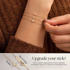 Solitaire Diamond Bracelet in 14K or 18K solid Gold, Bezel Set Dainty Diamond by the Yard Bracelet, Minimalist Bracelet Gift for Women, Graduation Gifts, Gift For Valentine, Gift For Birthday, Gift For Bridesmaid, Wedding Gift For Her Material: Solid Gold, real gold (not gold plated or gold filled material) Karat: 14K (585), 18K (750) Gemstone: Genuine Diamond Available diamond options (size mm - weight ct):  1.80 mm - 0.03 ct 2.25 mm - 0.05 ct 3.00 mm - 0.10 ct (Sizes may be slightly different)  Diamond Color: G-H Diamond Clarity: SI  6.0 inch bracelet is adjustable 5.5 inch (Little Girl) 6.5 inch bracelet is adjustable 6.0 inch (Teen - Petite) 7.0 inch bracelet is adjustable 6.5 inch (Adult - Small) 7.5 inch bracelet is adjustable 7.0 inch (Adult - Medium) 8.0 inch bracelet is adjustable Delicate Gold Diamond Bracelet With Bezel Setting, Dainty 14k Gold Bracelet With Birthstone, Gold Diamond Bracelet With Birthstone In 14k Gold, Minimalist 14k Gold Jubilee Name Bracelet, Classic Gold Chain Bracelet With Bezel Setting, Delicate Gold Bracelets With Bezel Setting, Dainty Gold Chain Bracelet With Bezel Setting, Minimalist Yellow Gold Bracelet With Birthstone, Minimalist Yellow Gold Birthstone Bracelets