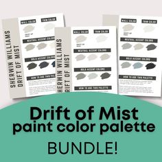 three different shades of paint with the text, drift of mist paint color palette bundle