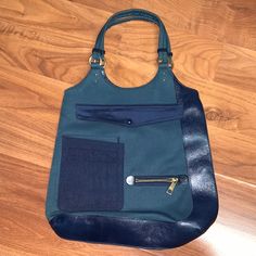 Brand New With Tag Marc Jacobs Different Shades Of Blue Mixed Media Handbag Leather Trim Leather Interior Interior Zipper And Open Pockets Different Shades Of Blue, Medium Handbags, Leather Interior, Leather Trim, Shades Of Blue, Leather Trims, Leather Handbags, Marc Jacobs, Mixed Media