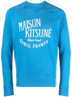 splash blue cotton jersey fleece logo print to the front crew neck long sleeves ribbed cuffs and hem straight hem Logo Azul, Chloe Purses, Palais Royal, Cerulean Blue, Blue Sweatshirt, Engineered Garments, Mens Activewear, French Fashion, Fashion Labels