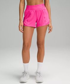 Hotty Hot High-Rise Lined Short 4" | Women's Shorts | lululemon Run Shorts, Lululemon Pink, Stretch Mesh Fabric, Hotty Hot Shorts, Shorts Lululemon, Hot Shorts, Tennis Clothes, High Rise Shorts, Designer Shorts