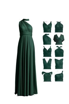 the dress is made up of different types of green fabric and it has multiple variations of plea