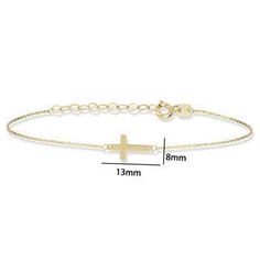 Embrace contemporary elegance and spirituality with our Sideways Cross Bracelet, meticulously crafted from 14K solid gold. This modern piece reimagines the traditional symbol of faith with a cross placed horizontally along a delicate chain, offering a fresh and stylish expression of belief. Perfect for daily wear or as a thoughtful gift, it's a subtle yet powerful reminder of faith and personal journey.PRODUCT DETAILS: Material: 14K Solid Gold Bracelet Length: 7 inches (extension chain 0.6 inche Elegant Adjustable Cross Bracelet, Elegant Yellow Gold Rosary Bracelet With Cross, Elegant Yellow Gold Cross Rosary Bracelet, Elegant Cross Pendant Bracelet As A Gift, Gold Cross Bracelet, Solid Gold Bracelet, Personal Journey, Delicate Chain, Cross Bracelet