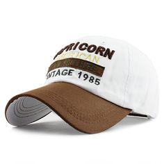 Capricorn American Adventure Vintage Embroidered Baseball Cap-unisex-wanahavit-3 letter White-Adjustable-wanahavit Vintage White Baseball Cap With Letter Print, White Retro Baseball Cap With Letter Print, White Cotton Baseball Cap With Letter Patch, Brown Cotton Baseball Cap With Letter Print, Trendy Winter Jackets, 3 Letter, Embroidered Baseball, Embroidered Baseball Caps, Hat Baseball