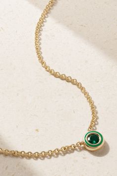 Alison Lou's necklace is part of the 'Madison' collection, which includes delicate pieces featuring a range of colorful stones in varying cuts - it's also the street name of the label's boutique. It's handmade from 14-karat gold and strung with a faceted round-cut emerald framed by tonal glossy enamel. Alison Lou, Colorful Stones, Enamel Necklaces, Emerald Necklace, Sapphire Necklace, Green Necklace, Fine Jewellery Necklace, Leather Necklace, Jewellery And Watches