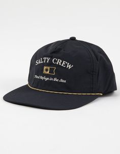 Salty Crew Steadfast 5 Panel Snapback Hat. Embroidery On Front. Brim Rope Detail. Flat Bill. Adjustable Snapback Closure. Woven Label At Closure. 100% Polyester. Imported. Navy Snapback Hats For Beach, Adjustable Navy Snapback Hat, Navy Travel Hat With Curved Brim, Adjustable Navy Hat With Flat Bill, Adjustable Navy Flat Bill Hats, Navy Travel Cap, Navy Adjustable Hat For Travel, Embroidered Logo Snapback Hat For Travel, Vintage 5-panel Travel Hat