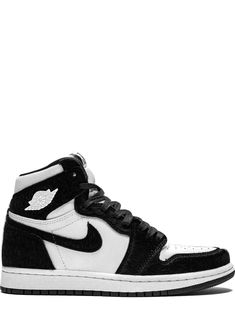 Supplied by a premier sneaker marketplace dealing with unworn, already sold out, in demand rarities. Each product is rigorously inspected by experienced experts guaranteeing authenticity. If you're an avid sneakerhead, chances are you won't want to pass up on these. Crafted from black and white leather, the Air Jordan 1 High OG twist from Jordan are ready to help you shoot and score. Alley-op. Featuring a round toe, a lace fastening, a flat rubber sole and a signature Nike swoosh. Air Jordons1, Black And White Air Jordan 1, Air Jordan Retro 1 Outfit Women, Air Jordans Black And White, Air Jordan Black And White, Jordan 1s Black, Black Air Jordans, Nike Air Jordan Black, Panda Sneakers