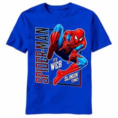 A to Z Shop Our eBay Store About Us Contact Us Add to Favorite Sellers Marvel Spiderman Boy's 100% Cotton "Thwip It Good" Blue T-Shirt Product Information: 100% Cotton Short Sleeve Crew Neck Silk Screen Print Model # V6573JS Machine Wash With Like Colors  728543-7    Payment   After winning an item in auction or completing a Buy-It-Now purchase you must use our secured checkout system. Please click the checkout icon and follow the instructions. Check-Out Now! Click on the Check-out button and Yo Blue Graphic Tee With Character Print, Blue Character Print Graphic Tee, Blue Pre-shrunk T-shirt For Fan Merchandise, Spiderman Web, Spiderman Kids, Boys Prints, Screen Printing Designs, Blue T Shirt, Kids Pants