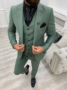 Suits Green, Flower Pocket, Wedding Suits Groomsmen, Groom Party, Suits Groom, Prom Suits For Men