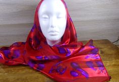 Christmas Purple, Ladies Scarf, Red Hat Society, Vintage Dinnerware, Head Wrap, Retirement Gifts