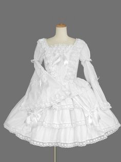 White Long Sleeves Lace Bows Gothic Lolita Dress Ball Gowns Vintage, White Ball Gowns, White Long Sleeves, Sweet Lolita, One Piece Dress, Lolita Dress, Gothic Lolita, Lolita Fashion, Long Sleeve Lace