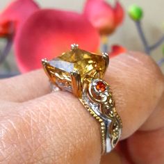 Excellent Condition. Wonderful Princess Cut, Rich Yellow Citrine In An Ornate, Elegant Design. Bought From A Home Shopping Network In The United States. Invest In Quality Jewelry That You Will Love To Give As A Gift Or Own Yourself. Firm. Two Tone Ring, Home Shopping, Yellow Citrine, Princess Cut, Womens Jewelry Rings, Quality Jewelry, Citrine, Elegant Design, Two Tone