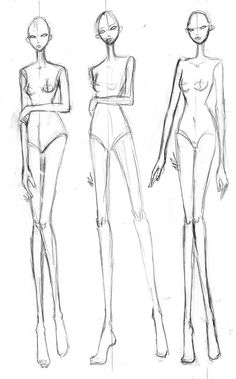 three female mannequins are shown in black and white, one is drawn