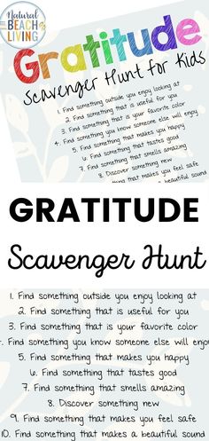 an image of a poster with the words, gratitude and scavenger hunt