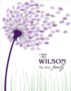 a dandelion with the words, the wilson family written in purple on it