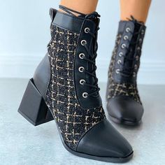 Style Fashion Item Boots Upper Material PU Toe: Square Toe Closure Type: Lace-Up Heels: High Heel Black Martin Boots With Pointed Toe For Fall, Fall Lace-up Boots With Block Heel, Medium Width, Fall Lace-up Boots With Block Heel And Medium Width, Fall Lace-up Boots With Block Heel, Black Martin Boots With Block Heel, Medium Width, Black Martin Boots With Block Heel, Black Block Heel Martin Boots For Winter, Black Martin Boots With Block Heel For Fall, Black Martin Boots With Square Toe For Spring