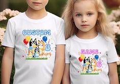 Make your child's birthday extra special with our Personalized Bluey Birthday Shirt! Whether for a Birthday Boy or Girl, this fun and colorful tee is perfect for any Bluey fan and a great addition to a Bluey-themed birthday party. STEPS TO ORDER 1) Select your size from the first Drop Down menu.  2) Select your color from the second Drop Down menu. 3) Choose your quantity. 4)In the personalisation section, please specify Name, age & font color (blue or Pink) Please Note * Baby Bodysuits are from Bluey Birthday Shirt, Bluey Shirt, Bluey Party, Birthday Boy Shirt, Bluey Birthday, Birthday Boy Shirts, Birthday Girl Shirt, Boy Shirt, Girl Shirt