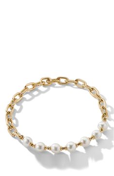 18-karat yellow gold. Cultured South Sea white pearls. Total length, 18. Necklace, 13mm. Push clasp. Made in Italy. David Yurman Necklace, Pearl Chain Necklace, David Yurman Jewelry, Gold Pearl Necklace, Fine Jewels, Pearl Chain, Pearl Size, David Yurman, Cultured Pearls