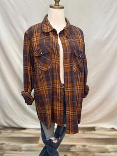 This found flannel has been thru a treatment leaving it super soft and cozy with a lived in sun faded worn look.  Perfect to throw on over a dress and some boots for the perfect midwestern look. Womens Blouses, A Dress, Womens Clothing Tops, Mustard, Blouses For Women, Blouses, Tops & Tees, Sun, My Style