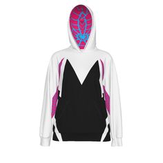 Spider Gwen Hoodie - Perfect for Halloween, Cosplay, and Parties! About the Hoodie: Adjustable Hood with white drawstring; Kangaroo pouch pocket; Perfect for daily wear, could provide you with all-day ease and soft. ● Fabric: 95% polyester and 5% spandex - double-knit fabric made with fine thread, giving it a smooth texture, and light sheen. ● Slim fit ● White drawstring, front pocket. ● Fabric weight: Light weight  ● Stitch Color: black or white, automatically matched based on patterns. ● Avera Ghost Cosplay, Spider Hoodie, Ghost Spider, Spider Gwen, Fall Time, Cosplay Halloween, Kangaroo Pouch, Double Knit, Halloween Cosplay