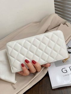 White    PU Leather  Long Wallet Embellished   Women Bags White Wallet Aesthetic, Trendy Wallets For Women, Women Wallet Aesthetic, Aesthetic Wallets For Women, Wallets For Women Aesthetic, Cute Wallet Aesthetic, Aesthetic Wallet, Wallet Aesthetic, Wallets For Girls