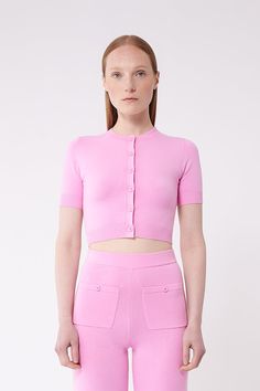 JoosTricot Sweet Pink Peachskin Short Sleeve Crop Cardigan Stretch Cropped Pink Bottoms, Feminine Fitted Crop Top For Loungewear, Pink Cropped Loungewear Bottoms, Pink Cropped Bottoms For Loungewear, Fitted Cropped Pink Bottoms, Trendy Cropped Pink Bottoms, Bra Les, Crop Cardigan, Shape Wear