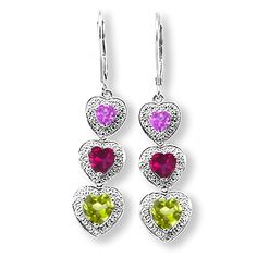 These dangle earrings with heart shape color stones of your choice create an unmistakable style. Diamond accents complete the look. Triple Heart, Signature Styles, Jewelry Advice, Jared The Galleria Of Jewelry, Sparkly Jewelry, Color Stones, Birthstone Earrings, Heart Drop Earrings, Birthstone Earring