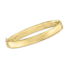 Ross-Simons - 18kt Gold Over Sterling Polished Bangle Bracelet. 7". So simple yet such an essential! This handcrafted polished bangle bracelet gives a classic shine in 18kt yellow gold over sterling silver. Figure 8 safety. Hinged, 18kt yellow gold over sterling silver. Yellow Gold Diamond Bangle Bracelet Hallmarked, 14k Gold Hinged Bracelets As Gift, Classic 14k Gold Hinged Jewelry, Classic Gold Hinged Cuff Bracelet, Hallmarked Gold Bangle Bracelet For Formal Occasions, Elegant Hallmarked Cuff Bracelet Bangle, Hinged 14k Gold Bracelet, Classic Adjustable Gold Bracelet, Gold Hinged Bangle Bracelet For Anniversary