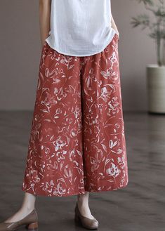 Stylish Red Print Elastic Waist Drawstring Wide Leg Pants SummerFabric: Cotton 45%, Linen 55%Size & Fit: This garment fits true to size.Length: Size 3XL measures 33.15"from waist to hem.Waist:Fitted - elastic waist allows stretch Hip: Loosely Fitted. room for hips. Hand Wash Cold. Red Baggy Long Pants, Red Non-stretch Summer Pants, Casual Red High-waist Bottoms, Baggy Red Wide-leg Pants, Red Baggy Wide-leg Pants, Red Non-stretch Casual Harem Pants, Red Non-stretch Wide Leg Pants With Pockets, Casual Red Harem Pants For Loungewear, Red Casual Harem Pants For Loungewear