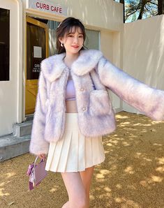 Spring Fluffy Faux Fur Coat, Spring Faux Fur Coat With Faux Fur Trim, Trendy Fluffy Spring Fur Coat, Trendy Fluffy Fur Coat For Spring, Purple Faux Fur Trim Coat For Fall, Winter Purple Faux Fur Coat, Purple Faux Fur Coat For Winter, Purple Long Sleeve Fur Coat With Faux Fur Trim, Winter Faux Fur Coat With Pockets