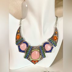 Gorgeous Necklace/Earrings Set With Colored Stones, Pink Stone Has Shimmer In It. Beautiful Boho Earrings. Light Weight And Stunning, Perfect For Any Outfit. Bohemian, 60s, 70s, 80s, Costume Jewelry, Indie, Hippie, Birds, Flower Power, Floral, Dainty, Delicate, Pretty, Spring, Summer, Fall, Dangle, Intricate, Vintage, Antique, Filigree. Jewelry: 3 For $35 Free Shipping - Just Bundle & I'll Offer Ship Same/Next Day, Professional Seller. Multicolor Metal Necklace Nickel-free, Nickel-free Multicolor Metal Necklaces, Nickel-free Multicolor Metal Necklace, Multicolor Nickel-free Costume Jewelry, Multicolor Metal Costume Jewelry, Multicolor Jeweled Sterling Silver Jewelry, Multicolor Jewels Sterling Silver Jewelry, Heart Pendant Necklace Gold, Vintage Gold Necklace