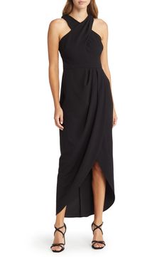 Xscape Halter Neck Midi Dress | Nordstrom Satin Ballgown, Halter Neck Midi Dress, Elegant Midi Dress, Summer Formal Dresses, Halter Cocktail Dress, Dress With Pleats, Elegant Midi Dresses, Mother Of Groom Dresses, Tulip Skirt