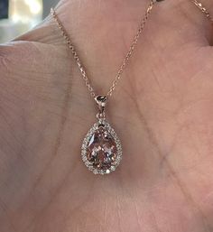 "Beautiful Morganite and Diamond Necklace 14K rose gold pendant. Lays nicely on the neck. Just the perfect size. Genuine pink morganite pear cut 2.40 carats morganite 12x8mm pear morganite Clarity: VS Eye clean stone Genuine earth mined round brilliant cut diamonds 0.40 carats diamonds 18\" 14K Rose Gold necklace Comes with gift box" Rose Gold Pear-shaped Gemstone Necklaces, Rose Gold Pear-shaped Gemstone Necklace, Formal Morganite Teardrop Jewelry, Formal Pear-shaped Morganite Jewelry, Rose Gold Teardrop Pendant Necklace For Formal Occasions, Fine Jewelry Pear-shaped Rose Gold Necklace, Fine Jewelry Rose Gold Pear-shaped Necklace, Rose Gold Pear-shaped Fine Jewelry Necklace, Formal 14k Rose Gold Pink Gold Necklaces