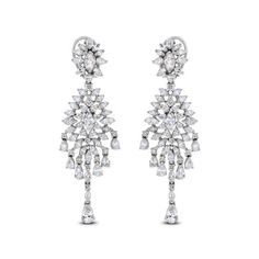 Shanaya Earrings are detailed and glamorous. These long earrings sway and scintillate captivating the sight... Classic Chandelier Earrings With Diamond Accents For Evening, Exquisite White Diamond Earrings For Evening, Dazzling Brilliant Cut Chandelier Earrings For Formal Events, Dazzling Brilliant Cut Chandelier Earrings For Formal Occasions, Classic White Gold Chandelier Earrings For Evening, Formal Diamond White Chandelier Earrings With Brilliant Cut, Classic Diamond White Chandelier Earrings For Formal Events, Formal Diamond Chandelier Earrings, Diamond White Earrings With 17 Jewels For Evening