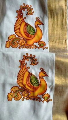 two pieces of cloth with designs on them