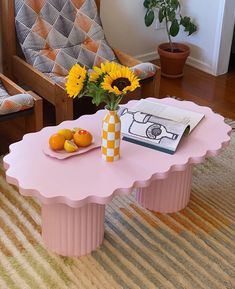 Our chunky Big Loaf.. with WAVY edges! She's a hand crafted wooden coffee table with an oval shaped top, wavy edges and our signature grooved legs. Each coffee table is complete with polyurethane satin finish that gives it an incredibly smooth texture. Shipping available Worldwide! Measurements - Length - 110cm Width - 60cm Height - 40cm Available in custom colours and dimensions (we LOVE doing new colours!) DM to discuss :) Wavy Coffee Table, Coffee Tables Ideas, Pink Coffee Table, Scandinavian Wedding, Coffee Table Stand, Retro Coffee Tables, Wavy Edges, Minimalist Bedroom Decor, Living Room Setup