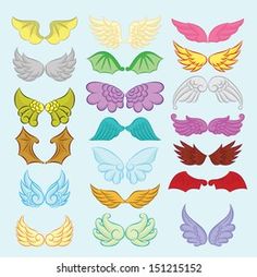 an assortment of different colored wings