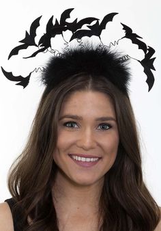 Black Marabou Bats Headband - Candy Apple Costumes - Kids' Animal Costumes Black Cat Ears Costume Hat For Cosplay, Punk Style Cat Ears Halloween Costume Accessories, Punk Halloween Cat Ears Costume Accessories, Punk Halloween Costume Accessories With Cat Ears, Gothic Black Costume Accessories With Ears, Black Ears Costume Accessories For Costume Party, Halloween Costume Hats With Ears, Black Costume Accessories With Ears For Costume Party, Black Costume Party Accessories With Ears