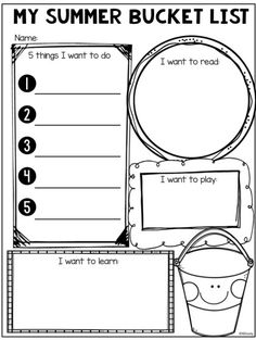 a printable summer bucket list for kids to practice numbers and read alouds on