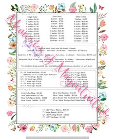 the printable order sheet for an event with flowers and leaves in pink, blue, green