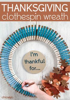 Thanksgiving clothespin wreath Clothespin Wreath Diy, Stand Arrow, Tiered Plant Stand, Thanksgiving Table Settings Simple, Back In 2009, Clothespin Wreath, Gratitude Activities, Clothes Pin Wreath, Happy Turkey Day