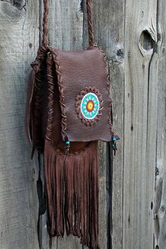 Beaded leather handbag Crossbody bag Fringed by thunderrose Beaded Leather Bag, Leather Fringe Bag, Everyday Purse, Medicine Bag, Fringe Bags, Leather Handbags Crossbody, Vintage Marketplace, Braided Strap, Bead Leather