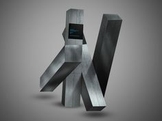 an abstract sculpture made out of metal on a gray background with the words'i love you