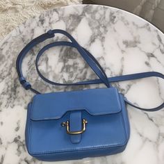 Jcrew Small Leather Blue Crossbody Shoulder Bag Tag Shown Crossbody Saddle Bag, Leather Saddle Bags, Black Leather Purse, Leather Bucket Bag, Crossbody Messenger Bag, Bag Tag, Leather Crossbody Purse, Small Crossbody Bag, Green Leather